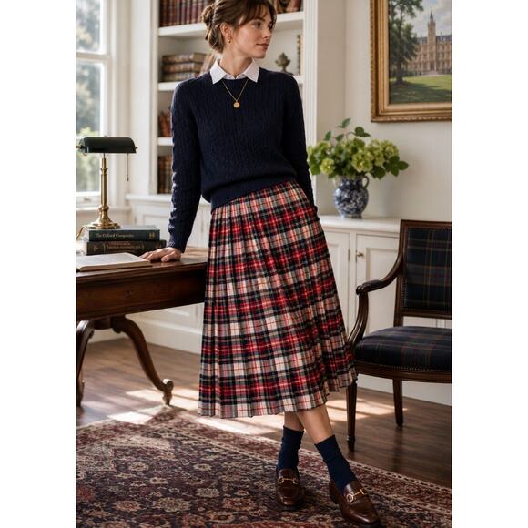 Pendleton Dresses & Skirts - Vintage Pendleton Stewart Tartan Pleated Virgin Wool Midi Skirt USA 31 Waist